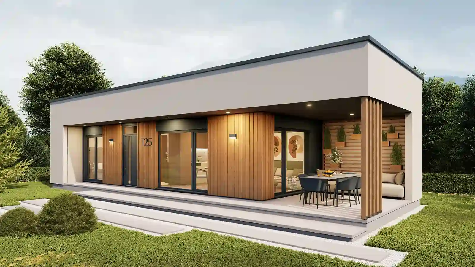 Casa prefabricada de una planta Brayo vista lateral