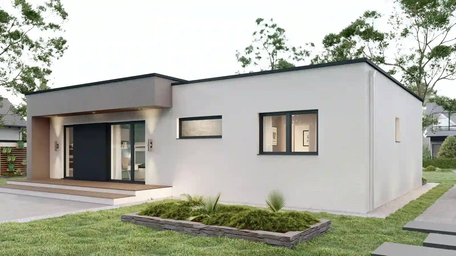 Casa prefabricada de una planta Dionis techo plano frontal