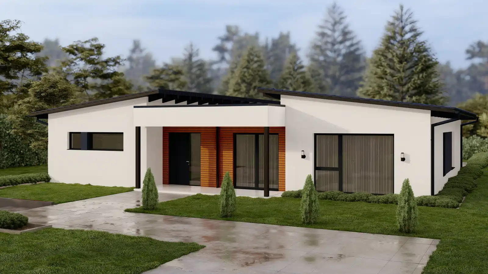 Casa prefabricada Lark 2 aguas vista frontal