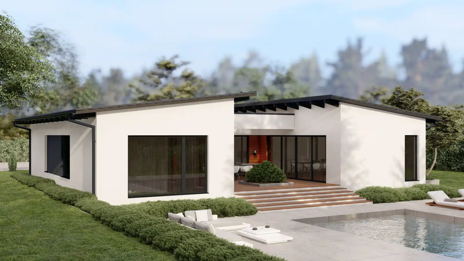 Casa prefabricada Lark 2 aguas vista posterior