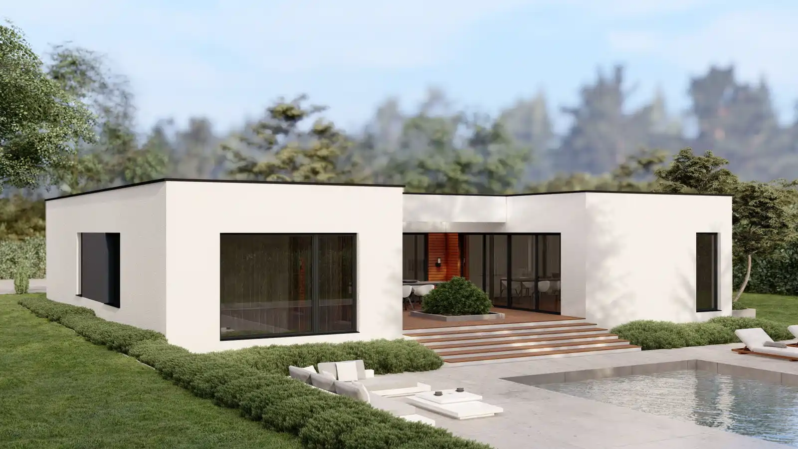Casa prefabricada Lark techo plano vista lateral