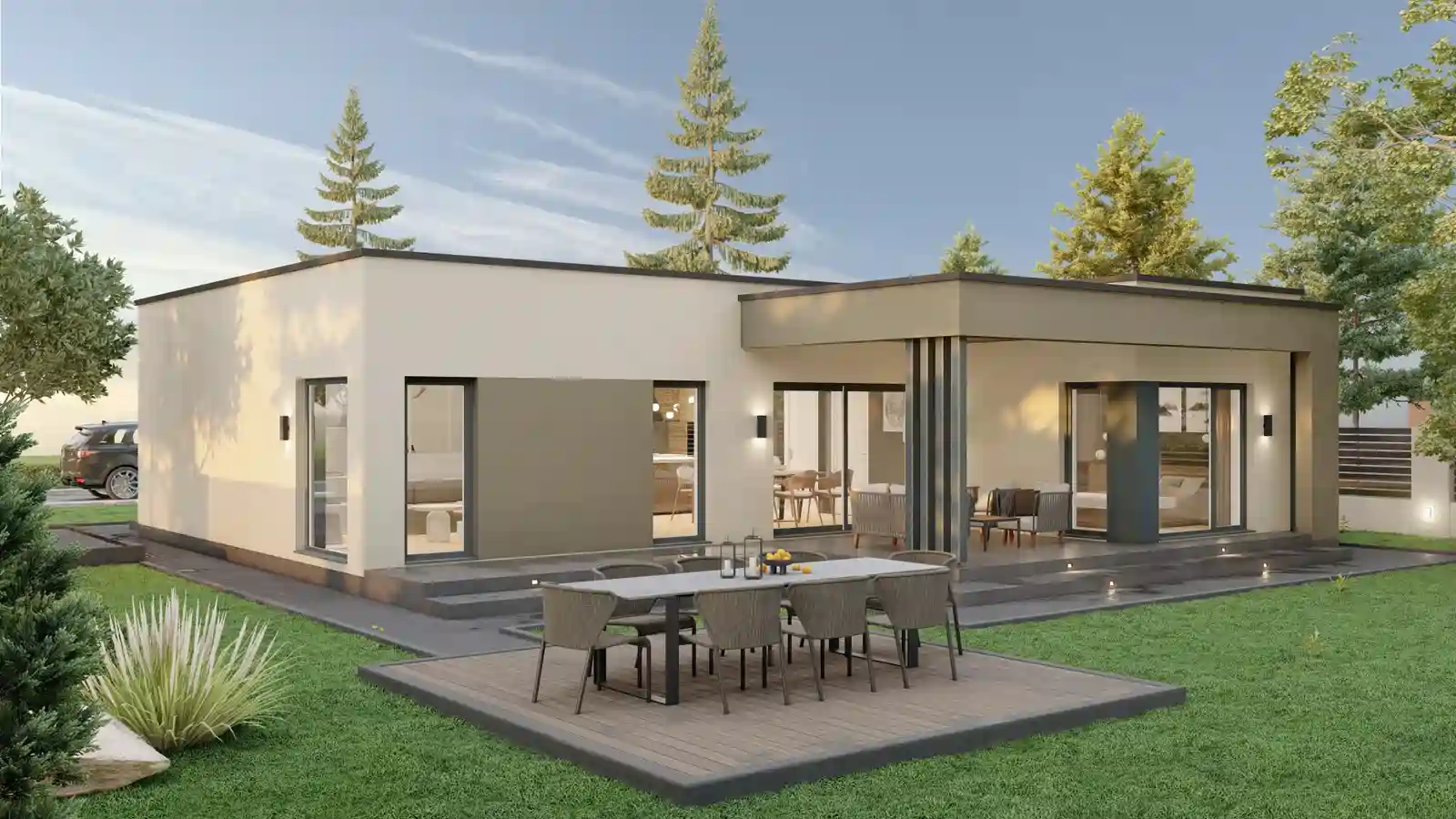 Casa prefabricada Nirvana techo plano vista lateral