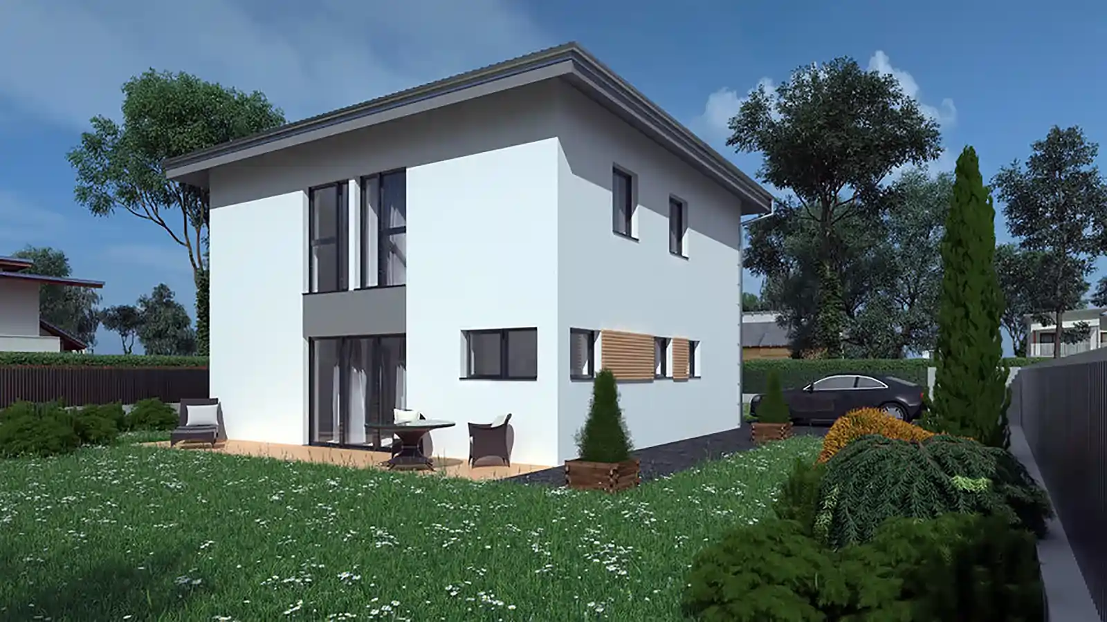 Casa prefabricada de 2 plantas vista lateral