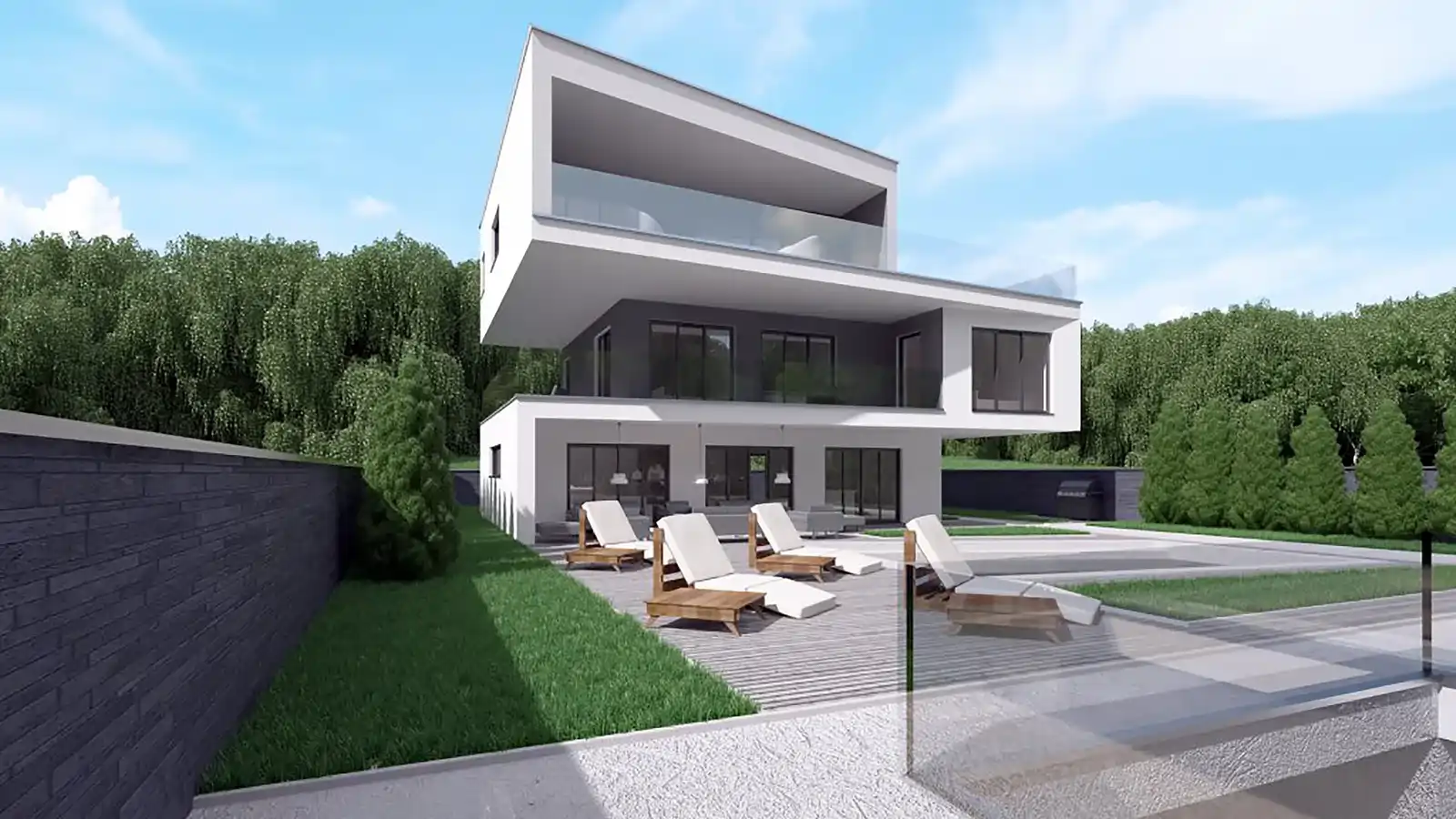 Casa prefabricada de 3 plantas ELITE vista lateral