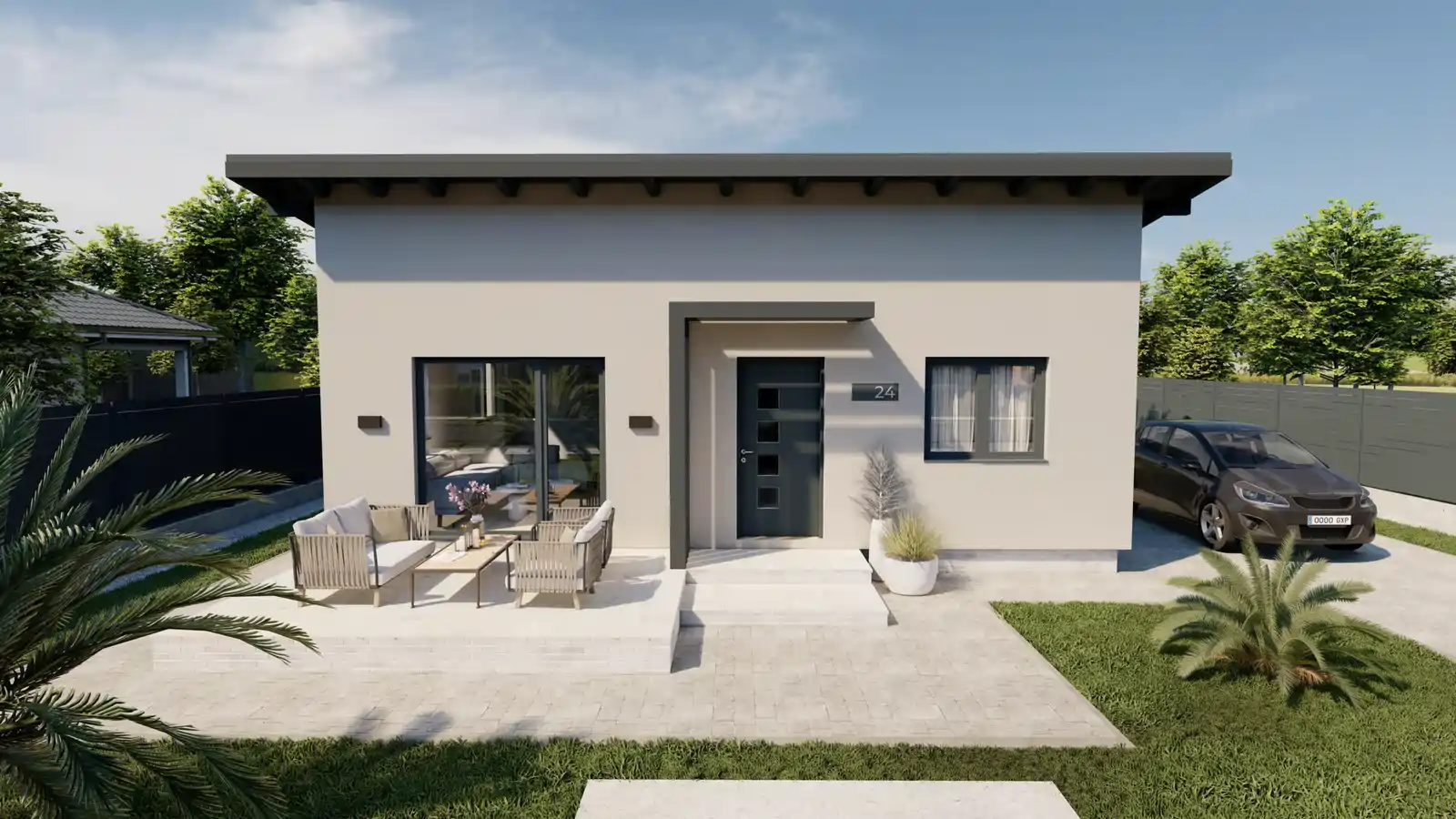 casa unifamiliar prefabricada LEA techo inclinado posterior
