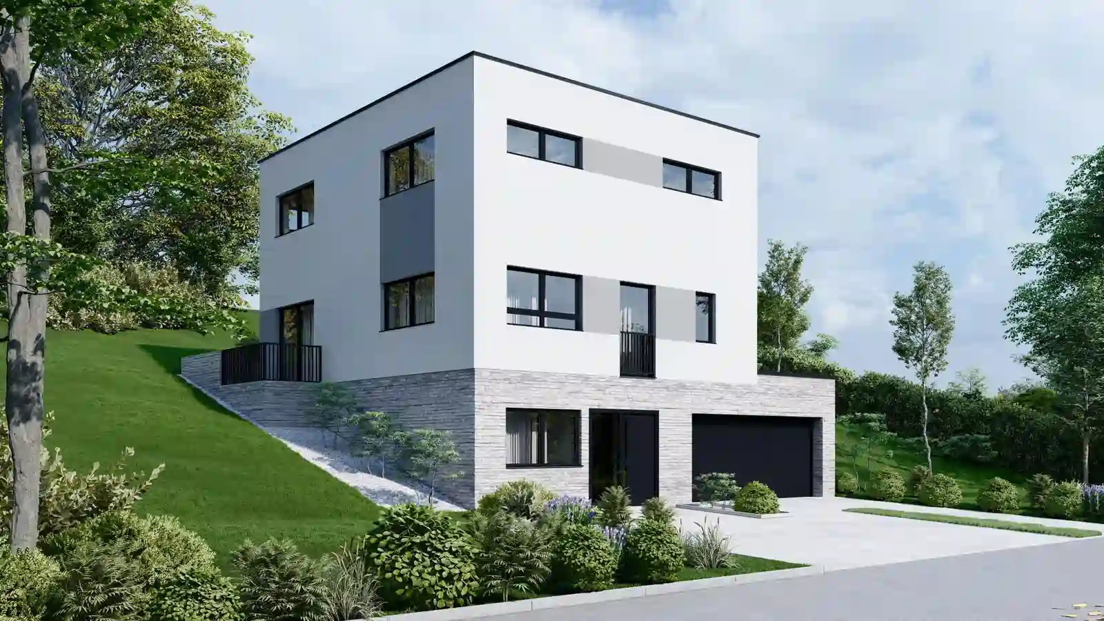 Casa modular Laurel 2 pisos lateral frontal