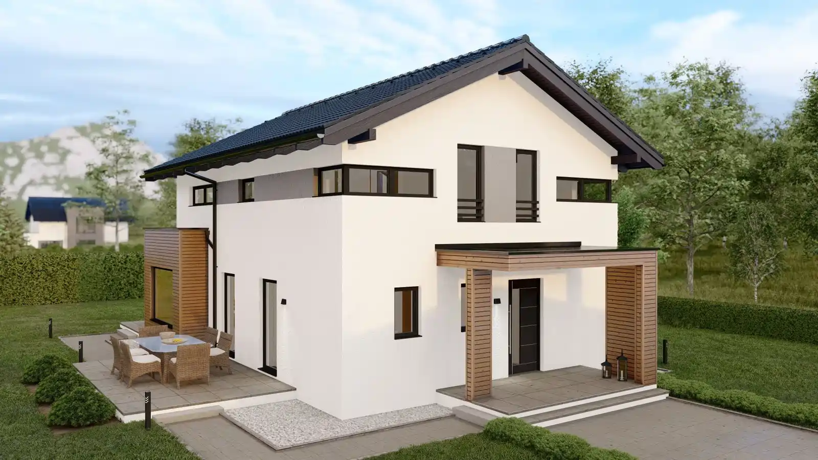 Vivienda prefabricada 2 plantas vista delantera