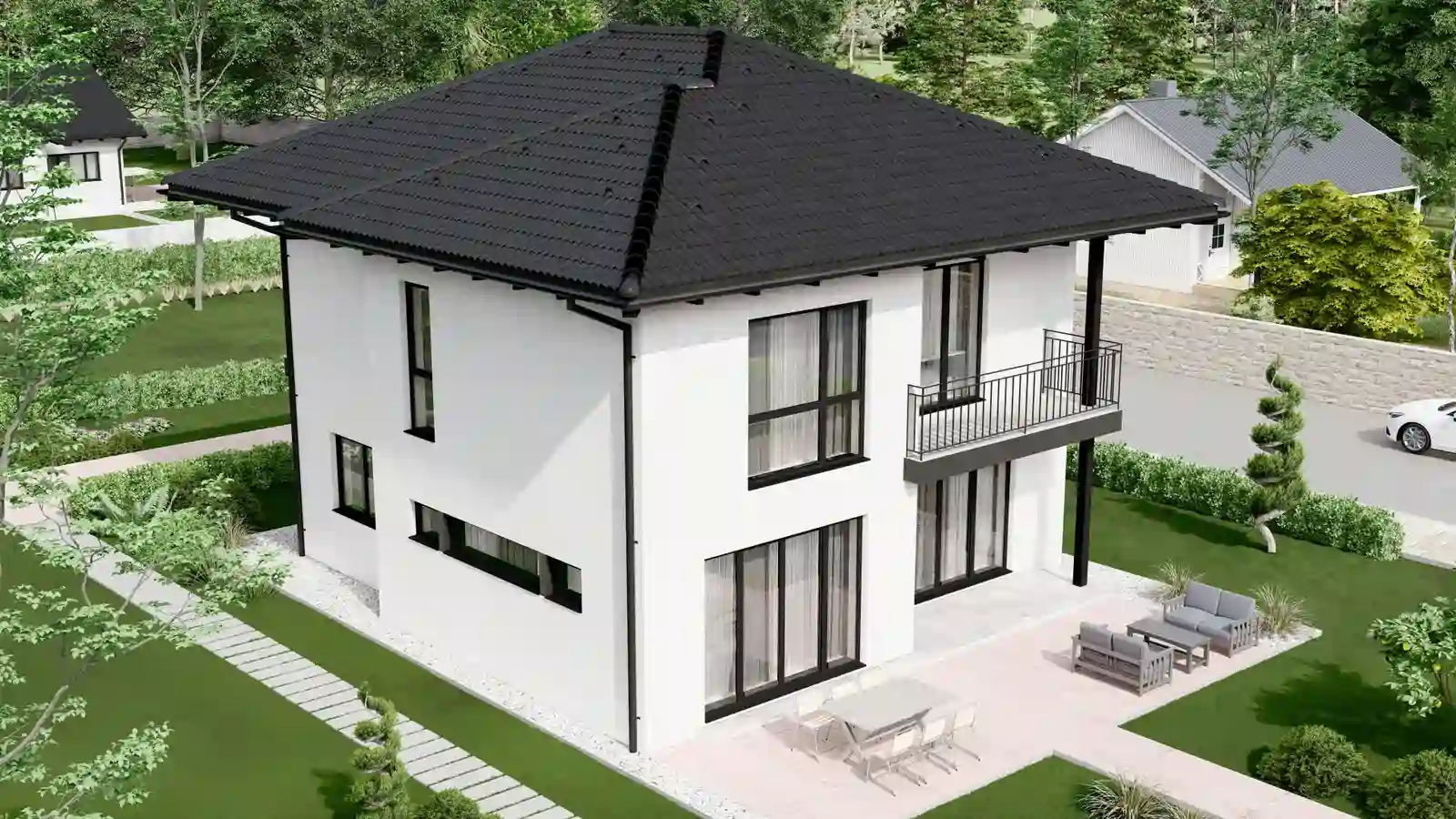 Vivienda prefabricada 2 plantas vista lateral