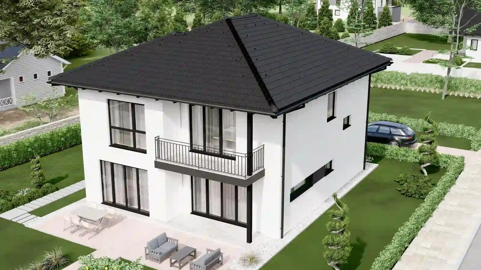 Vivienda prefabricada 2 plantas vista posterior
