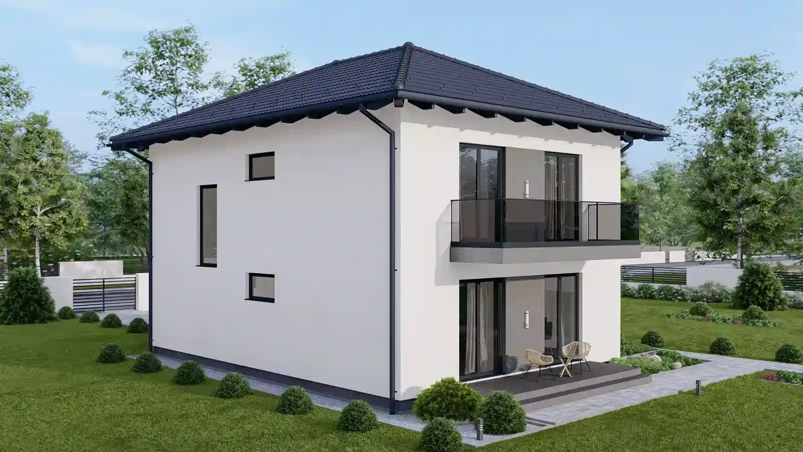Vivienda prefabricada vista posterior frontal