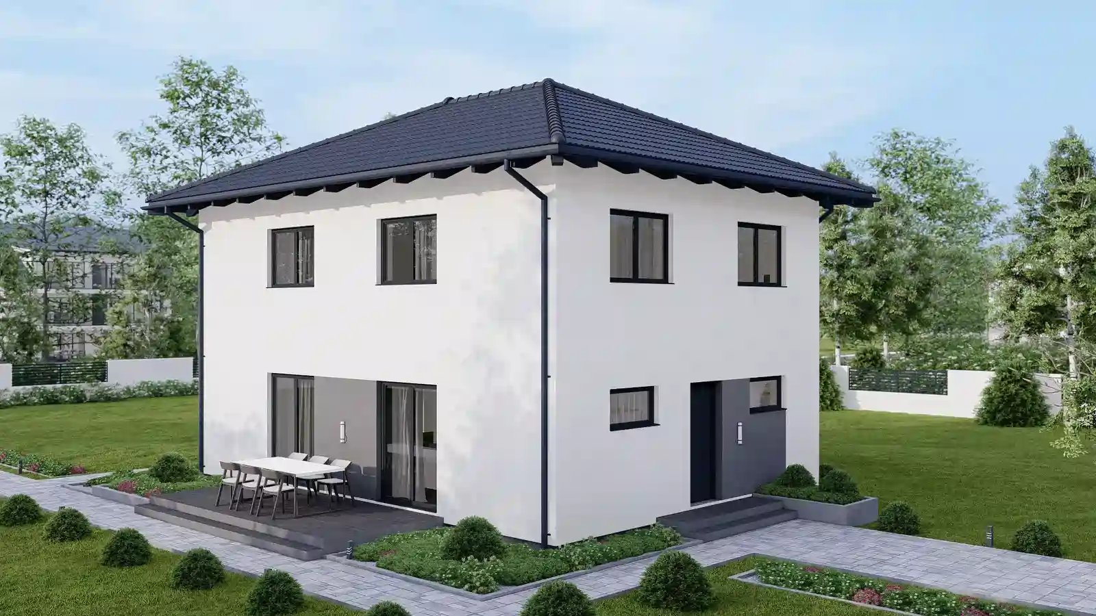 Vivienda prefabricada vista posterior lateral