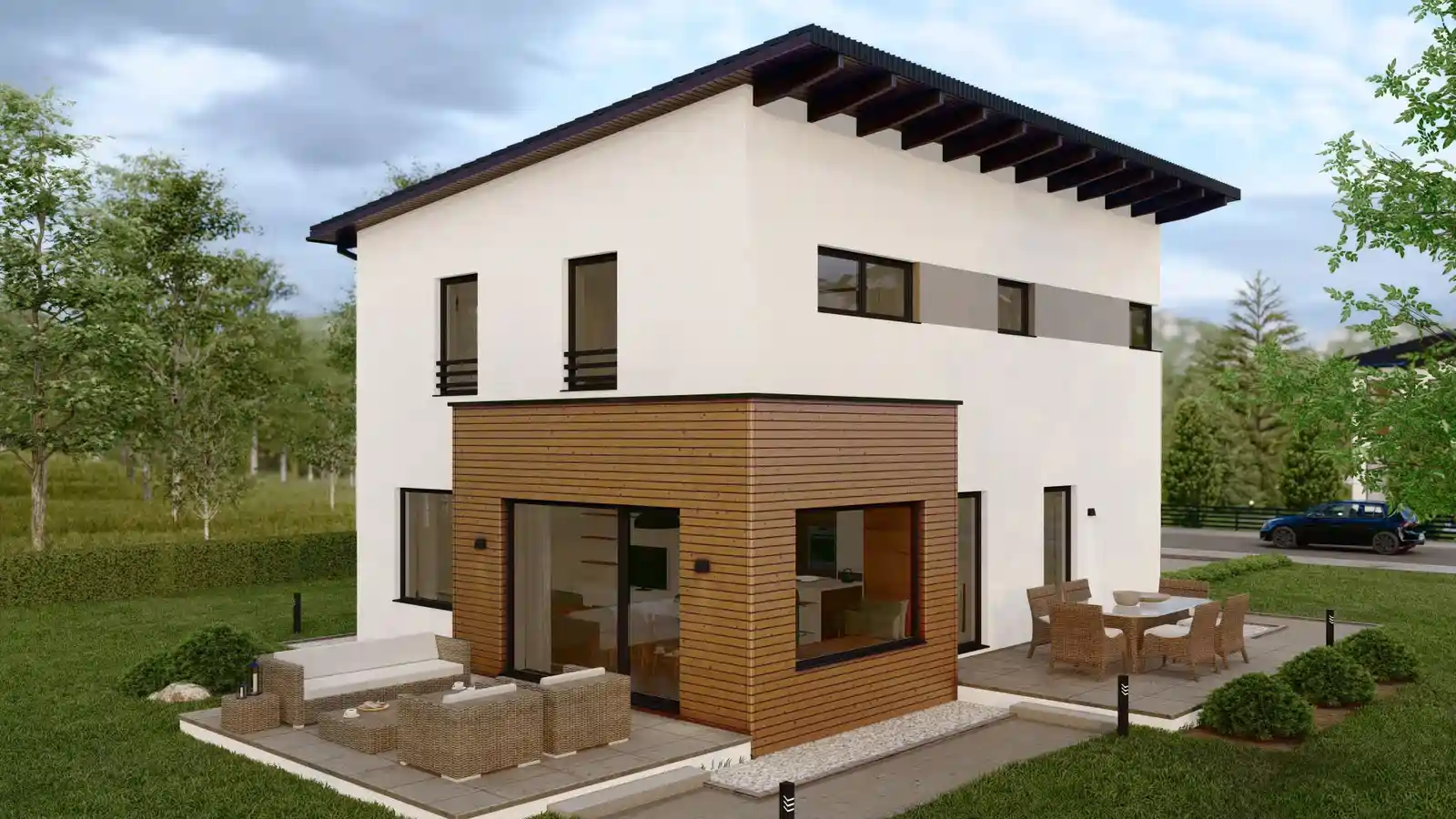 casa ecológica prefabricada Nora 2 plantas vista posterior