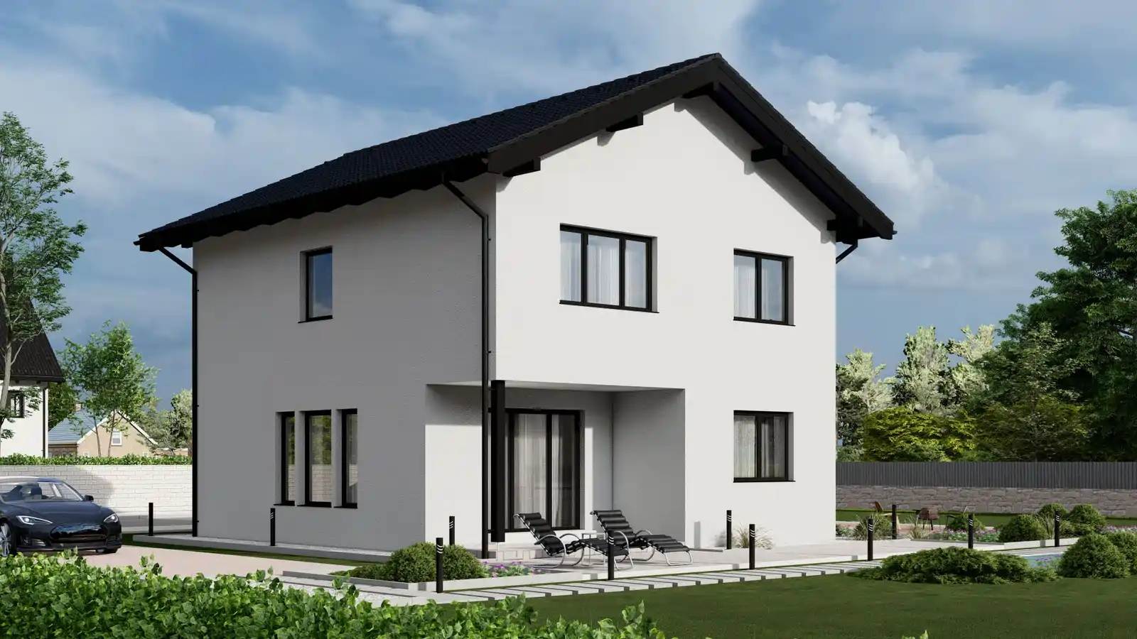casa modular unity 2 plantas vista lateral
